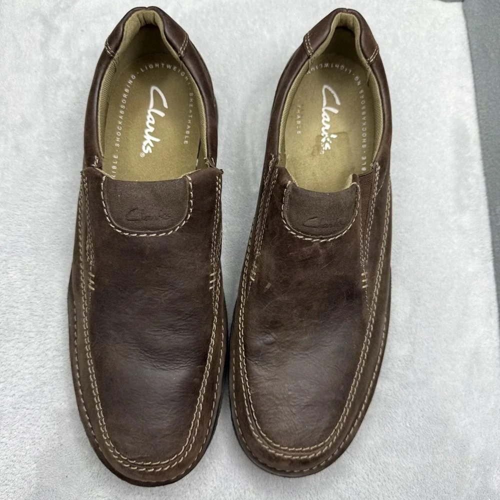Clarks Senner Lane Brown Leather Slip-On Loafers Comfort Shoes Men's 10.5 M